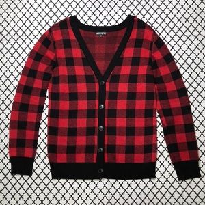Hot Topic Red & Black Plaid Cardigan <3